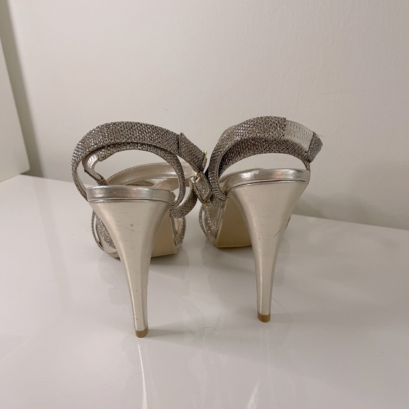 NEW! Glint glitter gold beige ankle wrap heeled platform sandals. Size 11. - Picture 6 of 9